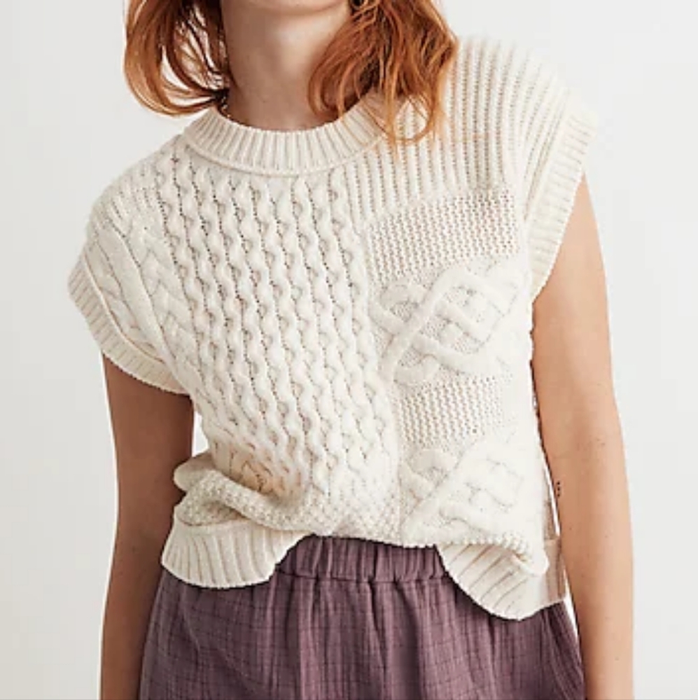 MADEWELL patchwork sweater vest cream size L